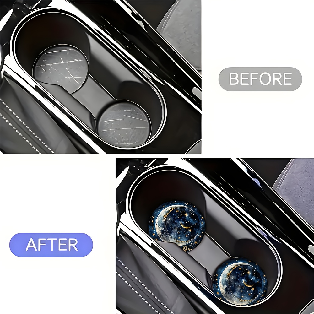 2개 별이 빛나는 밤하늘 달 모양 자동차 컵 받침 -  - Car Accessories For Women 리뷰 및 가격