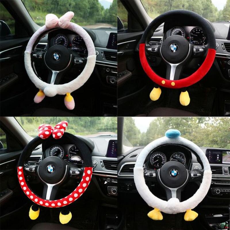 귀여운 디즈니 플러시 스티어링 휠 커버 미키와 미니 스 - Car Accessories For Winter 리뷰 및 가격