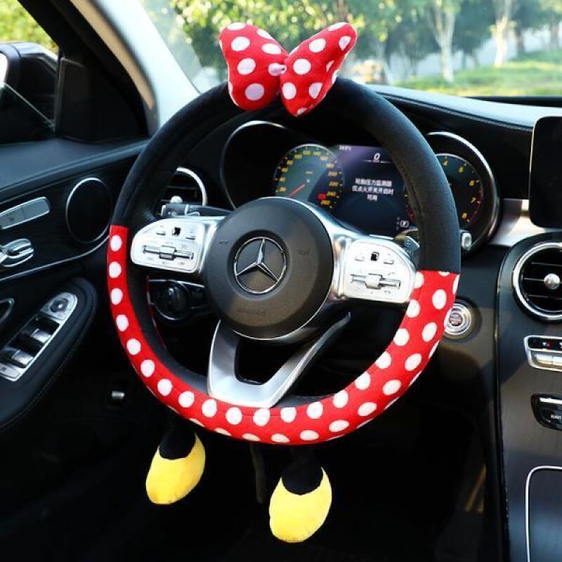 귀여운 디즈니 플러시 스티어링 휠 커버 미키와 미니 스 - Car Accessories For Winter 리뷰 및 가격