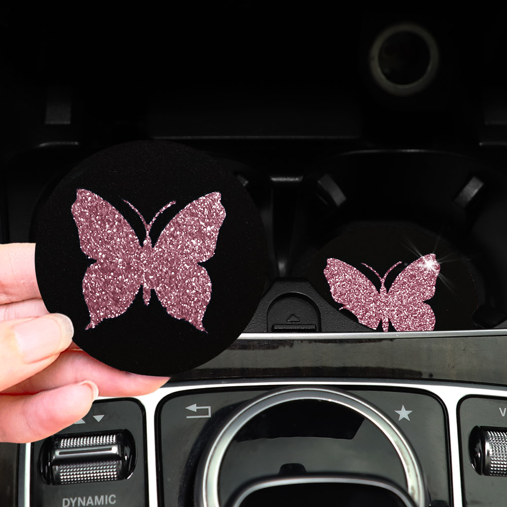 여성용 귀여운 핑크 나비 반짝이 라이트 자동차 물컵 패 - Car Accessories For Women 리뷰 및 가격