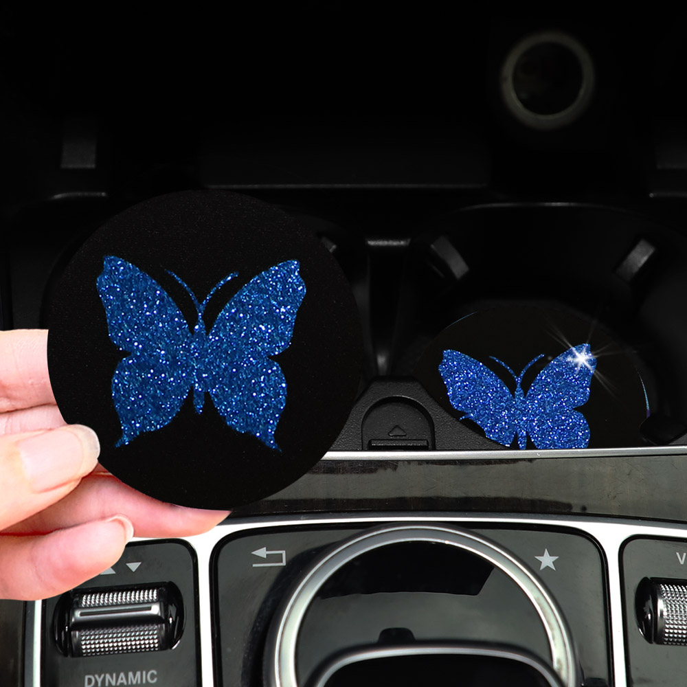여성용 귀여운 핑크 나비 반짝이 라이트 자동차 물컵 패 - Car Accessories For Women 리뷰 및 가격